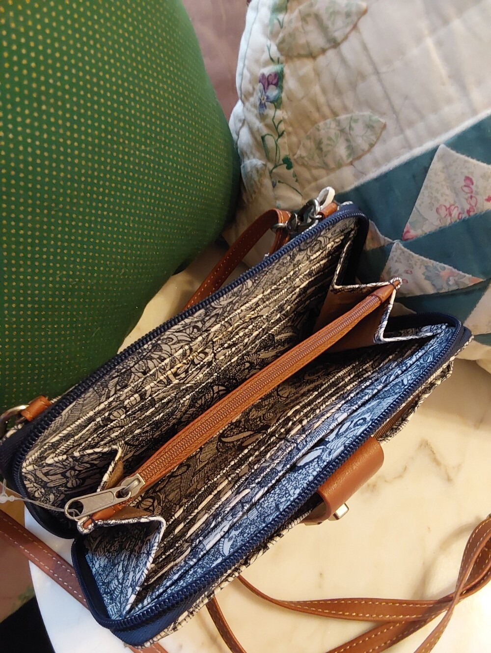 Sakroots Navy Blue and Brown Floral Crossbody Wallet - Picture 6 of 10